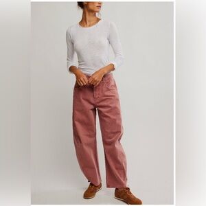 Free People Good Luck Mid Ride Barrel Jeans in Sunsetter
